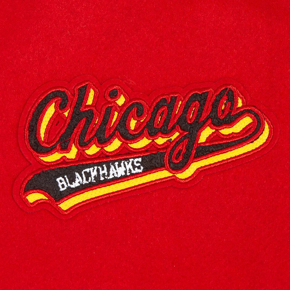 NHL CHICAGO BLACKHAWKS SCRIPT TAIL WOMEN'S WOOL VARSITY JACKET (RED/BLACK) - Image 5