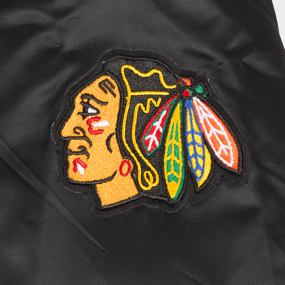 NHL CHICAGO BLACKHAWKS SCRIPT TAIL WOMEN'S SATIN JACKET (BLACK/RED/BLACK) - Image 7