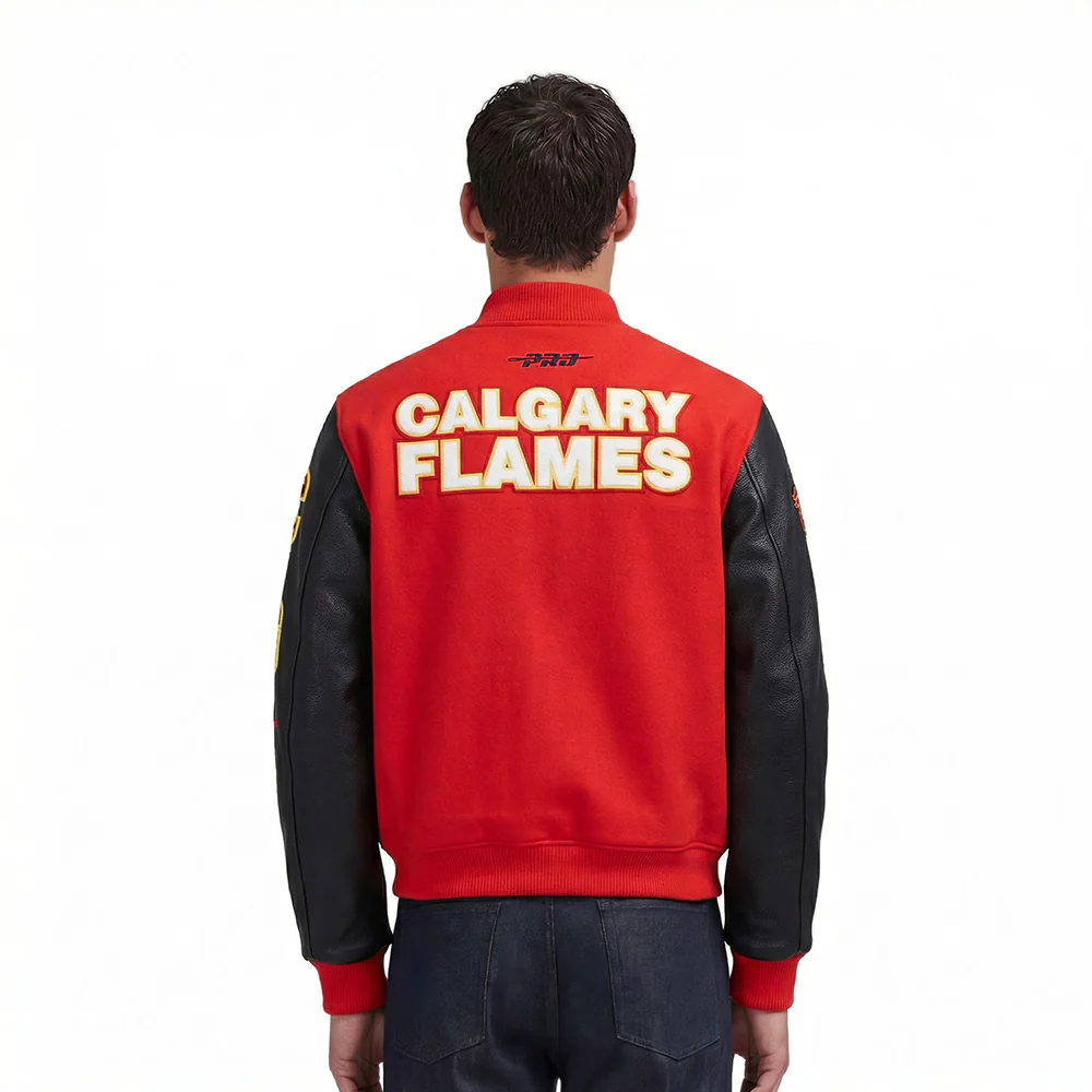 NHL CALGARY FLAMES CLASSIC MEN'S WOOL VARSITY JACKET (RED/BLACK) - Image 2
