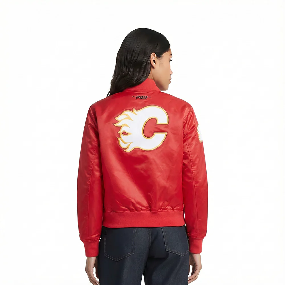 NHL CALGARY FLAMES CLASSIC WOMEN'S SATIN JACKET (RED) - Image 2