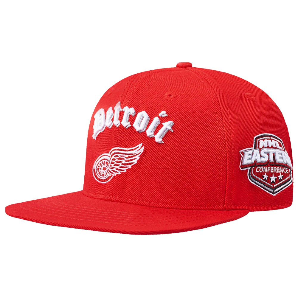 NHL DETROIT RED WINGS OLD ENGLISH UNISEX 6 PANEL SNAPBACK HAT (RED) - Image 3