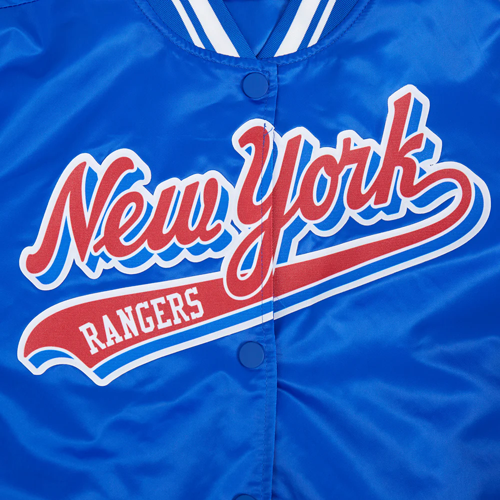 NHL NEW YORK RANGERS SCRIPT TAIL WOMEN'S SATIN JACKET (ROYAL BLUE) - Image 5