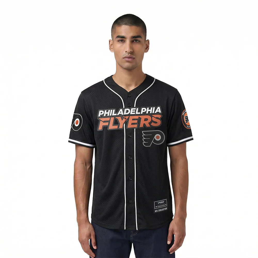 NHL PHILADELPHIA FLYERS CLASSIC MEN'S MESH BUTTON DOWN SHIRT (BLACK)