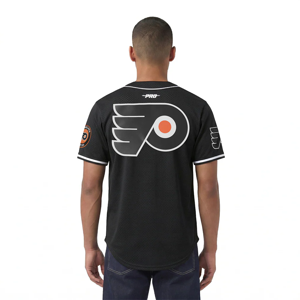 NHL PHILADELPHIA FLYERS CLASSIC MEN'S MESH BUTTON DOWN SHIRT (BLACK) - Image 2