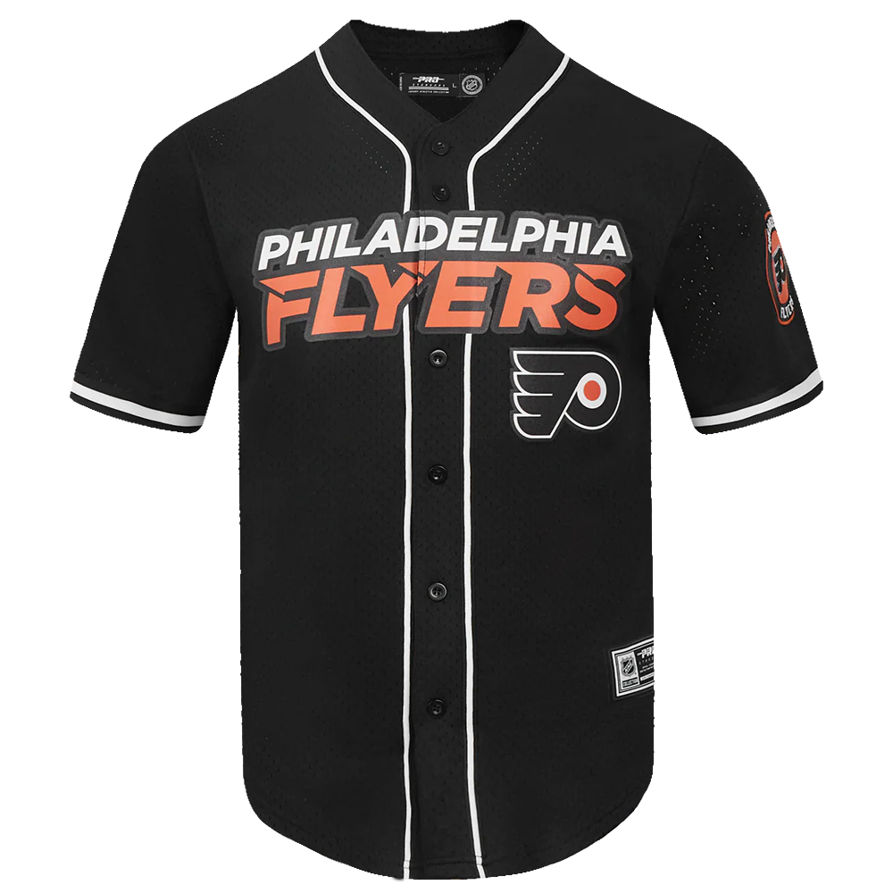 NHL PHILADELPHIA FLYERS CLASSIC MEN'S MESH BUTTON DOWN SHIRT (BLACK) - Image 3