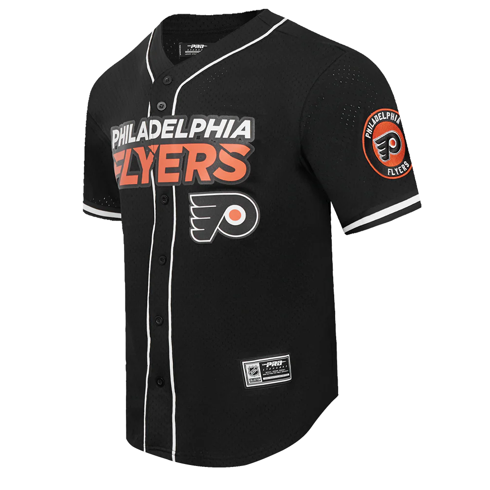 NHL PHILADELPHIA FLYERS CLASSIC MEN'S MESH BUTTON DOWN SHIRT (BLACK) - Image 4
