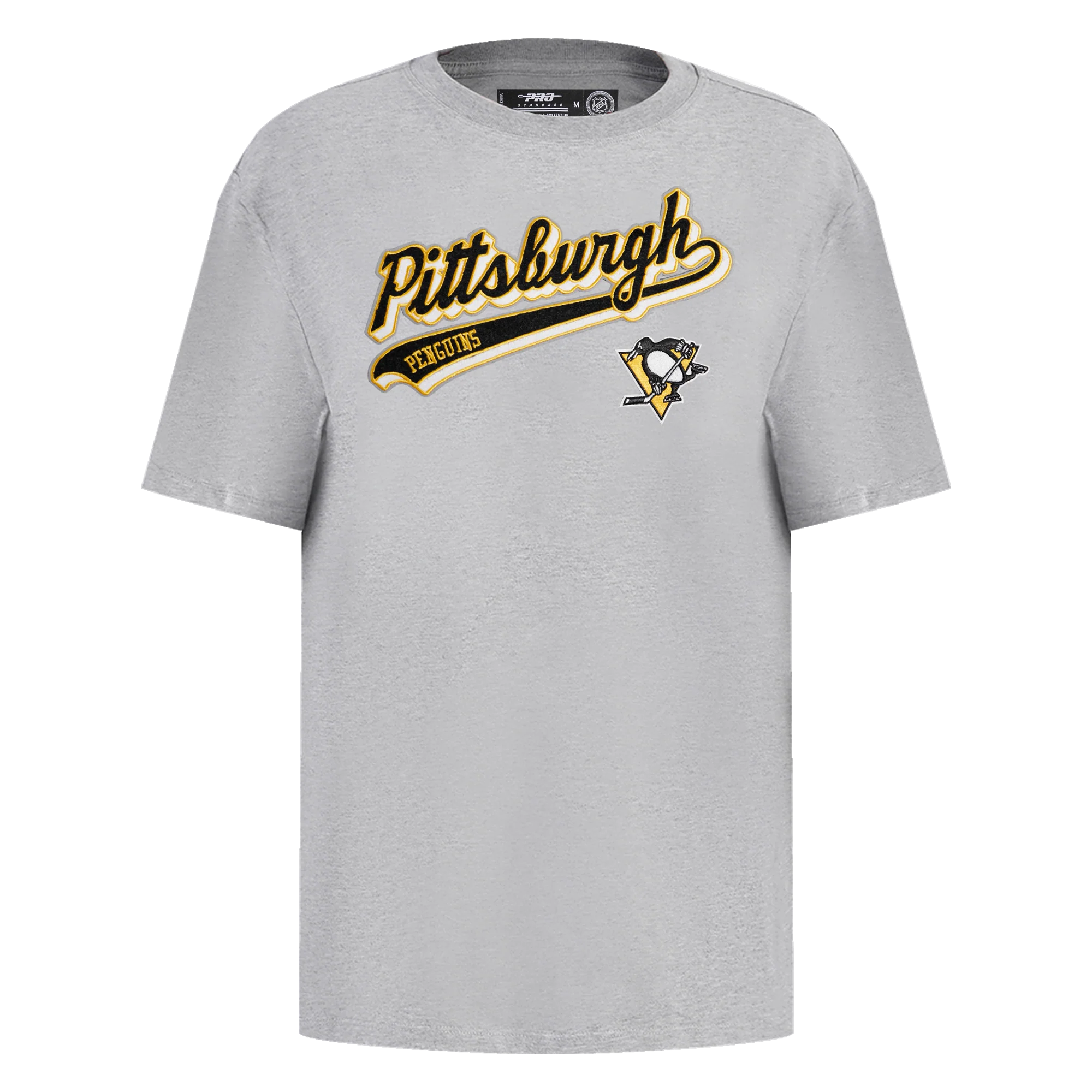 NHL PITTSBURGH PENGUINS SCRIPT TAIL WOMEN'S BOYFRIEND TEE (HEATHER GREY)