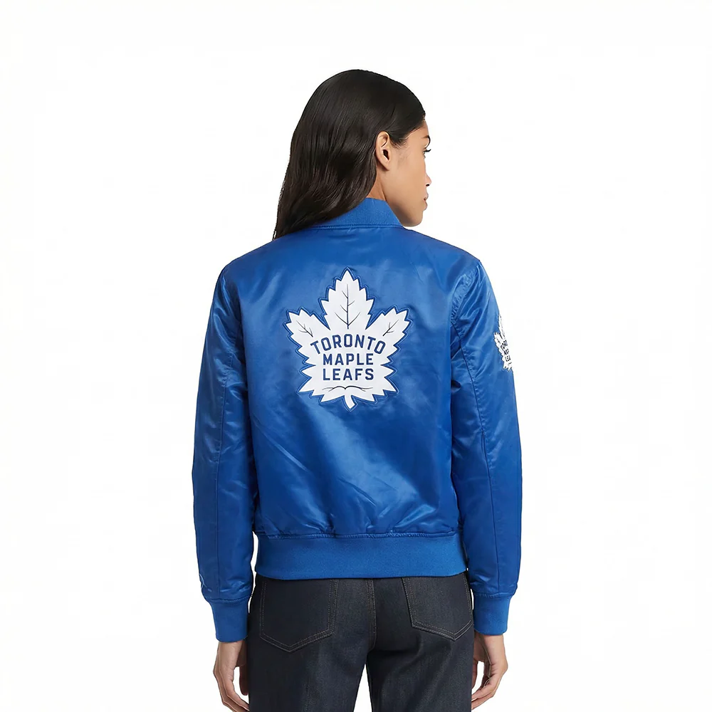 NHL TORONTO MAPLE LEAFS CLASSIC WOMEN'S SATIN JACKET (DODGER BLUE) - Image 2