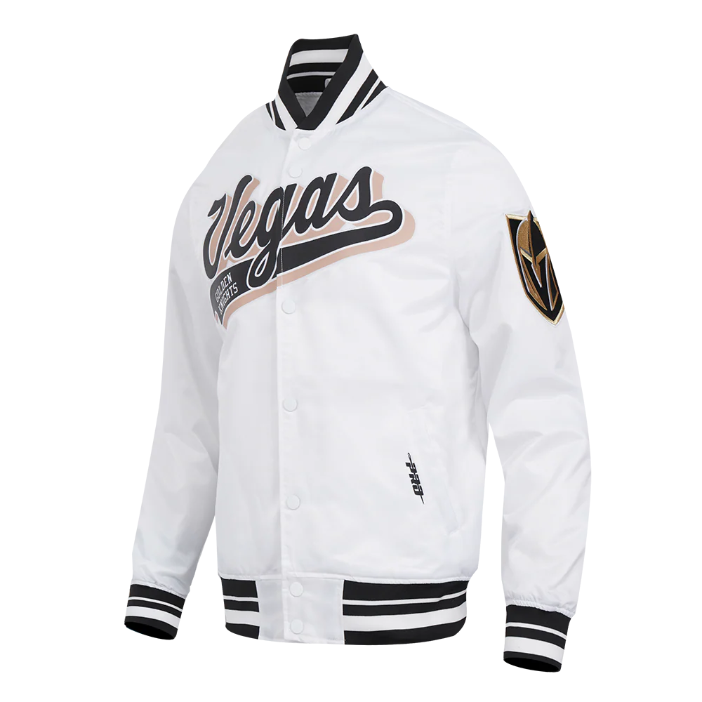 NHL VEGAS GOLDEN KNIGHTS SCRIPT TAIL MEN'S SATIN JACKET (WHITE/BLACK) - Image 2