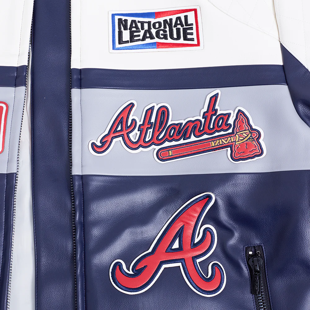 MLB ATLANTA BRAVES MEN'S MOTO JACKET (EGGSHELL/ MIDNIGHT NAVY) - Image 8
