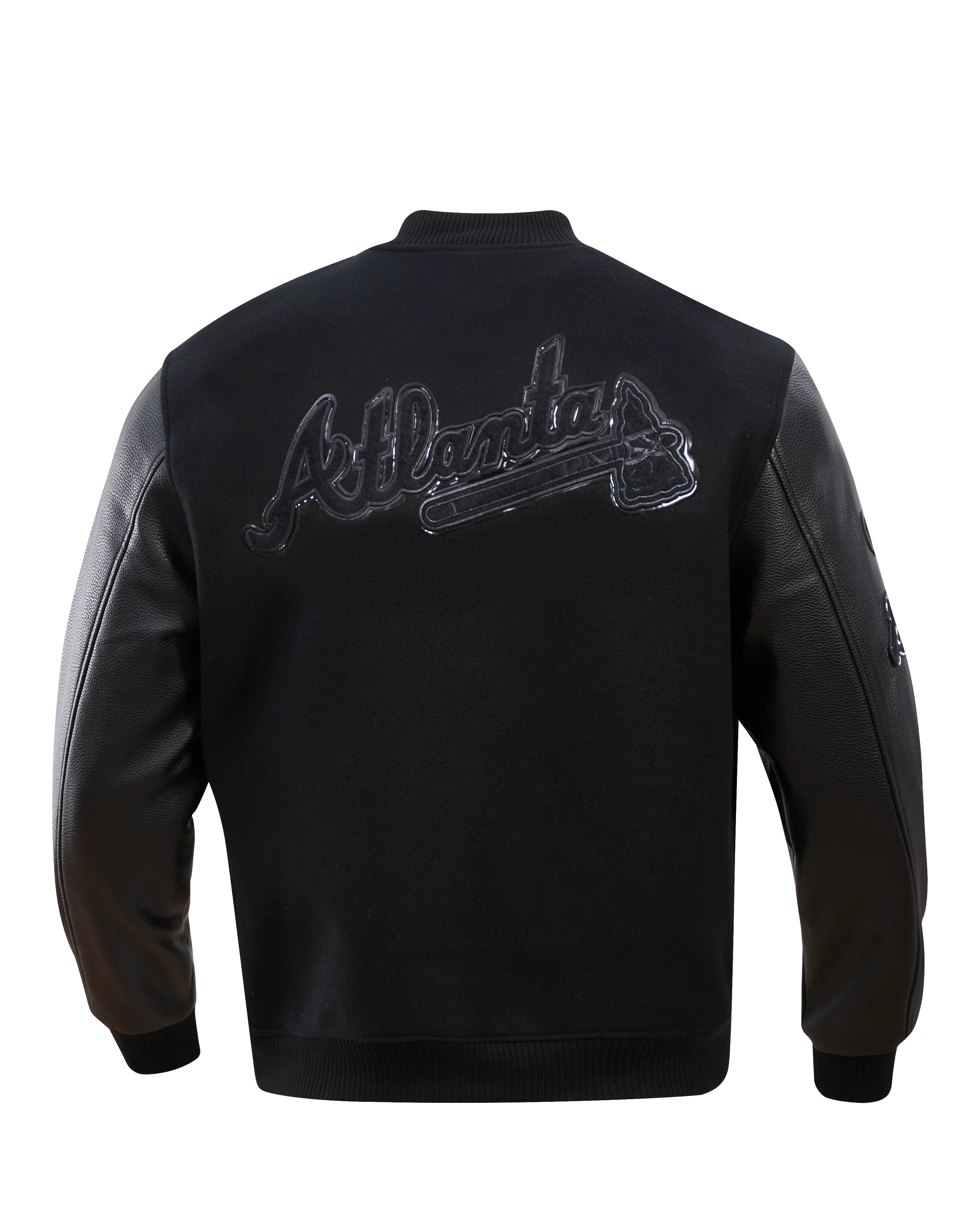 MLB ATLANTA BRAVES TRIPLE BLACK MEN'S VARSITY JACKET (BLACK) - Image 3