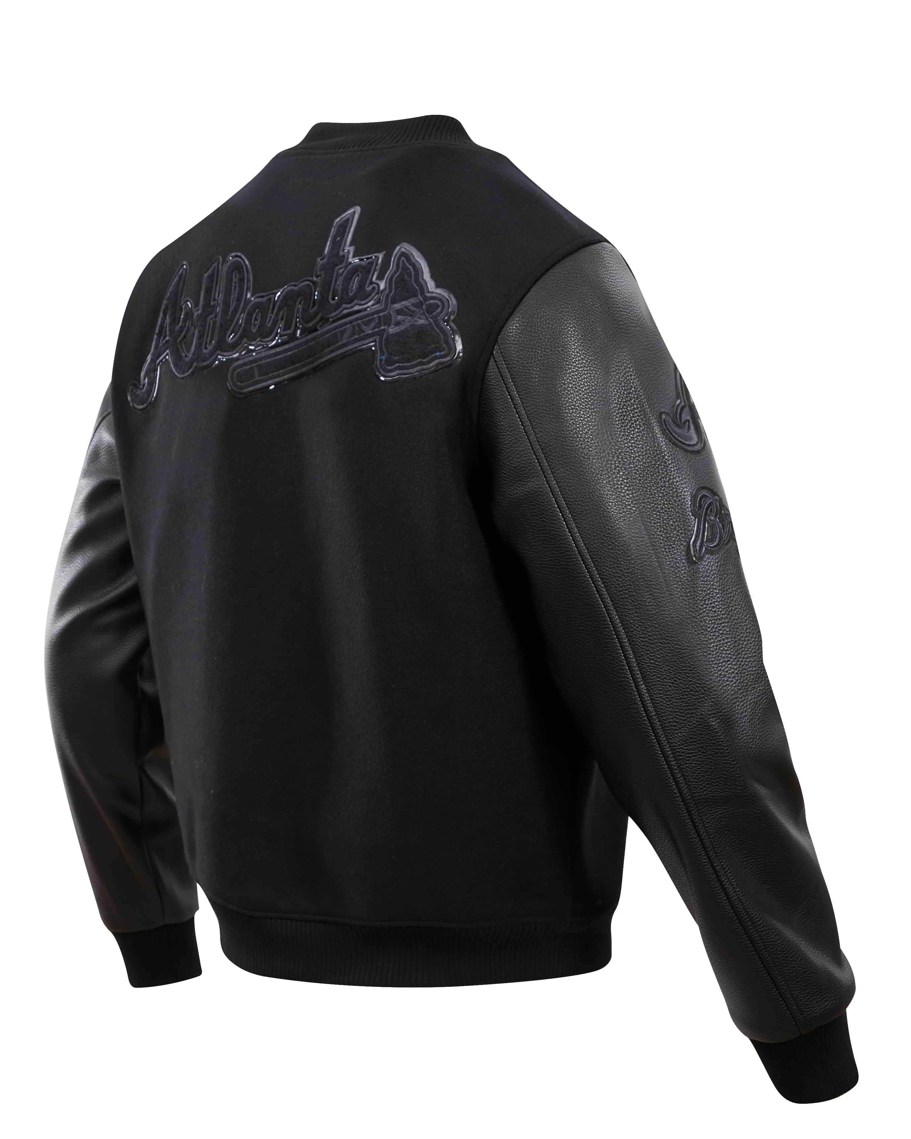 MLB ATLANTA BRAVES TRIPLE BLACK MEN'S VARSITY JACKET (BLACK) - Image 4