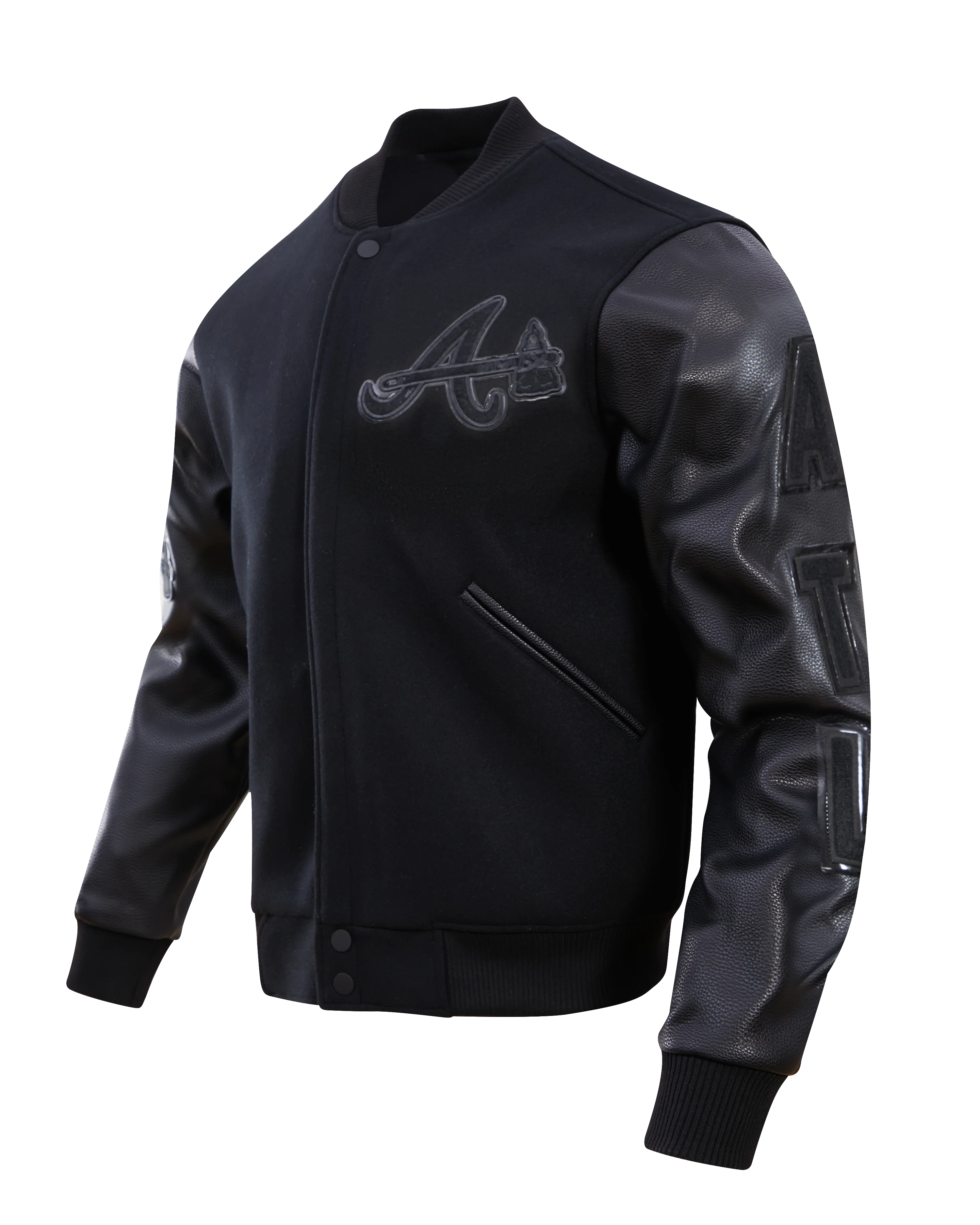 MLB ATLANTA BRAVES TRIPLE BLACK MEN'S VARSITY JACKET (BLACK) - Image 5