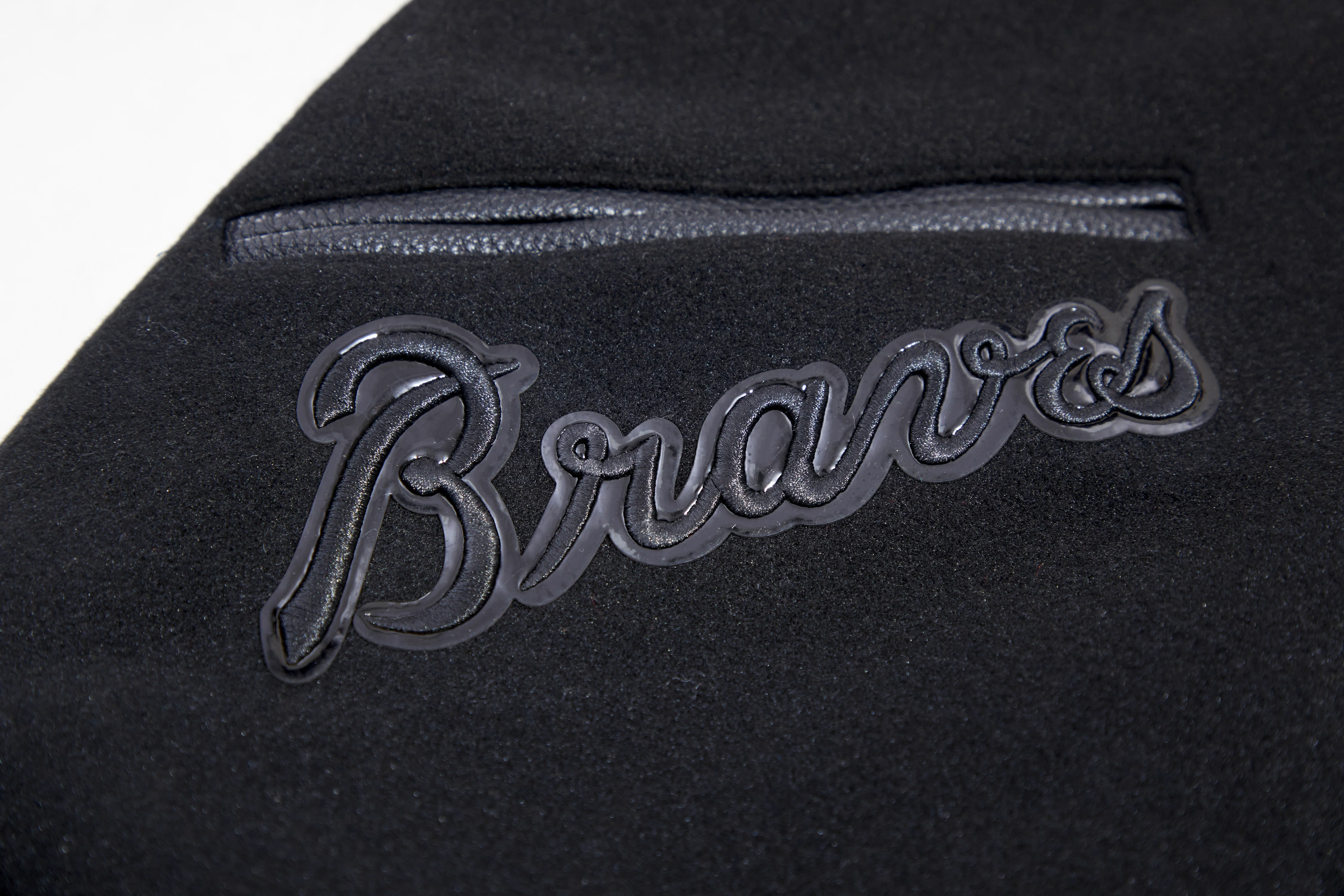MLB ATLANTA BRAVES TRIPLE BLACK MEN'S VARSITY JACKET (BLACK) - Image 8
