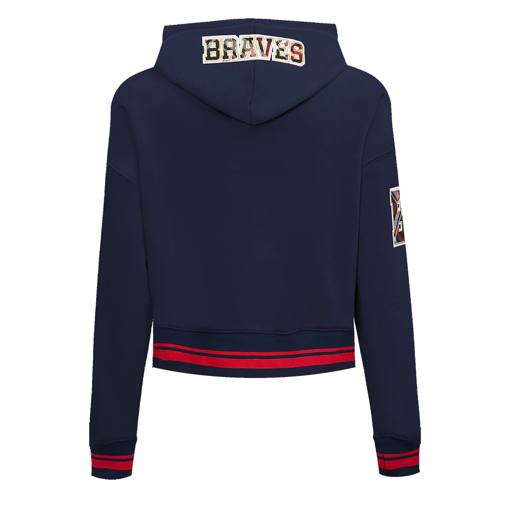 MLB ATLANTA BRAVES PRO PREP RIB FLEECE WOMEN'S CROPPED PULLOVER HOODIE (MIDNIGHT NAVY/RED/MIDNIGHT NAVY) - Image 3