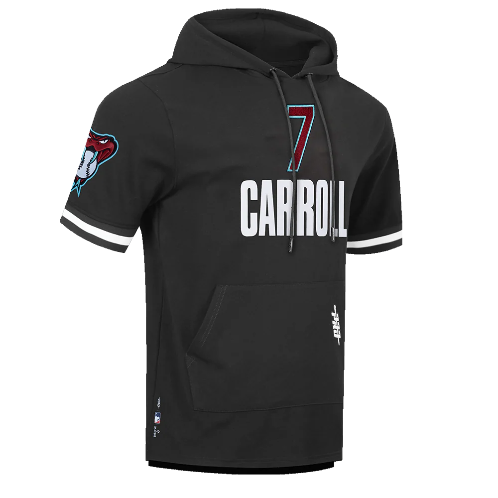 MLB ARIZONA DIAMONDBACKS CORBIN CARROLL #7 CLASSIC MEN'S SHORT SLEEVE PULLOVER HOODIE (BLACK) - Image 4