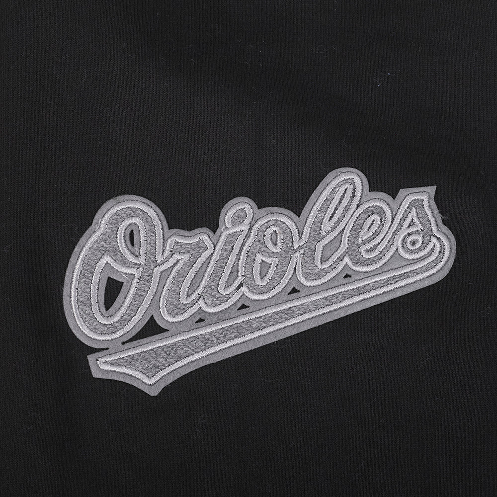 MLB BALTIMORE ORIOLES REVERSE FRENCH TERRY MEN'S DROP SHOULDER FLEECE PULLOVER HOODIE (BLACK) - Image 12