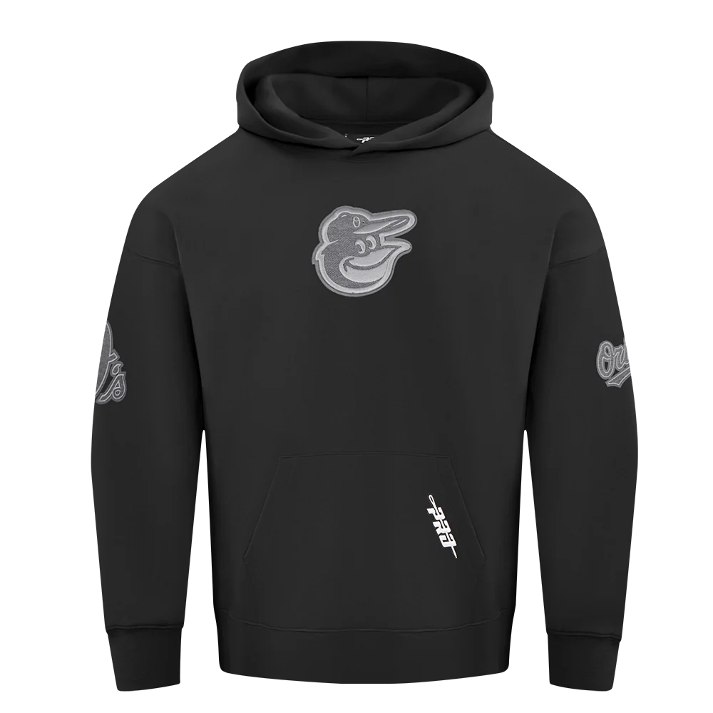 MLB BALTIMORE ORIOLES REVERSE FRENCH TERRY MEN'S DROP SHOULDER FLEECE PULLOVER HOODIE (BLACK) - Image 3