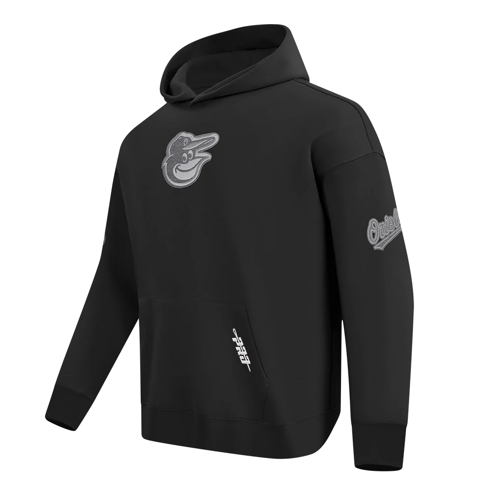 MLB BALTIMORE ORIOLES REVERSE FRENCH TERRY MEN'S DROP SHOULDER FLEECE PULLOVER HOODIE (BLACK) - Image 6