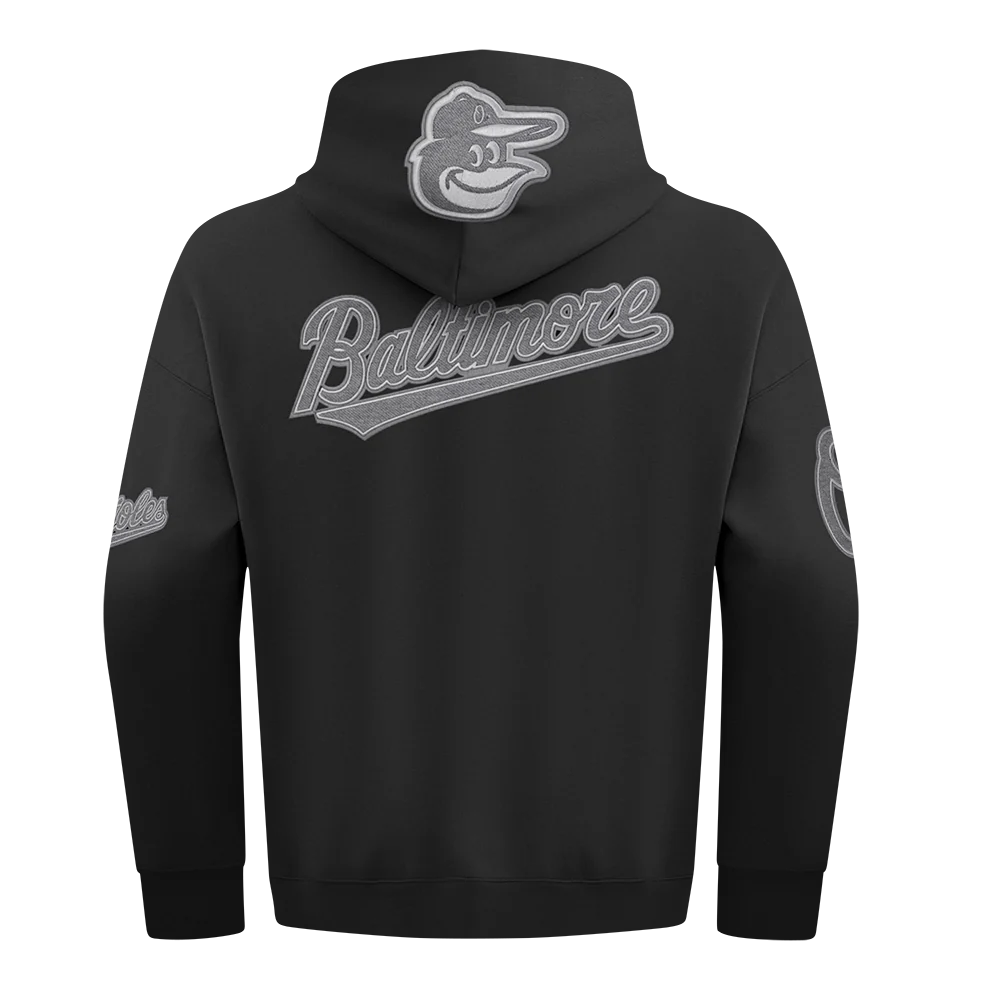 MLB BALTIMORE ORIOLES REVERSE FRENCH TERRY MEN'S DROP SHOULDER FLEECE PULLOVER HOODIE (BLACK) - Image 7