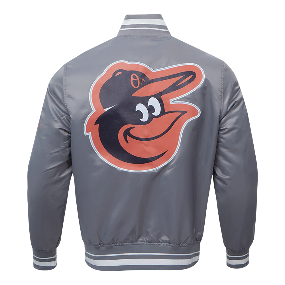 MLB BALTIMORE ORIOLES SCRIPT TAIL MEN'S SATIN JACKET (GRAY) - Image 3
