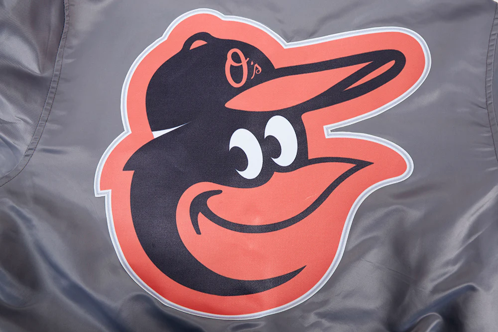 MLB BALTIMORE ORIOLES SCRIPT TAIL MEN'S SATIN JACKET (GRAY) - Image 8