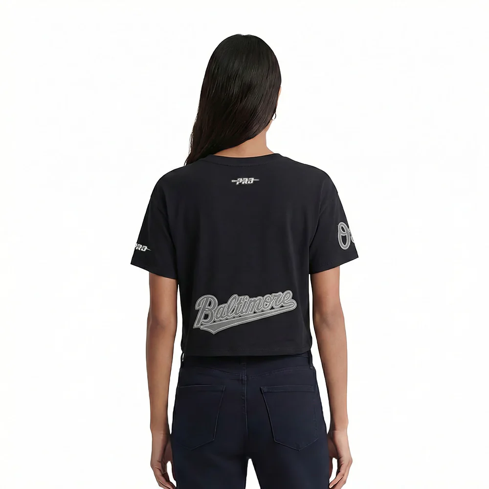 MLB BALTIMORE ORIOLES REVERSE FRENCH TERRY WOMEN'S SINGLE JERSEY BOXY TOP (BLACK) - Image 2