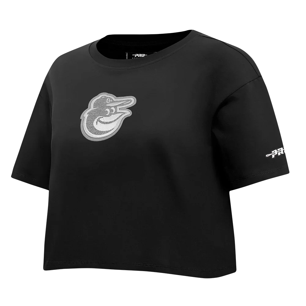 MLB BALTIMORE ORIOLES REVERSE FRENCH TERRY WOMEN'S SINGLE JERSEY BOXY TOP (BLACK) - Image 4