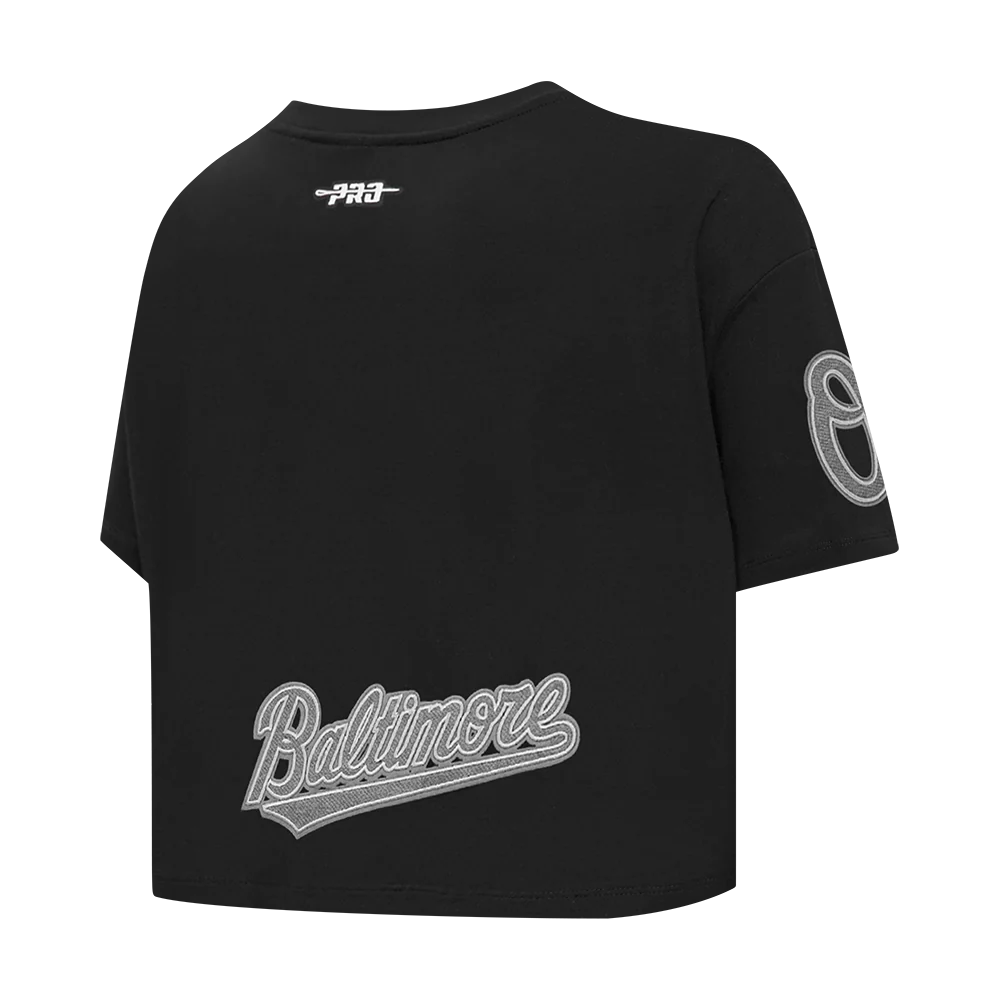 MLB BALTIMORE ORIOLES REVERSE FRENCH TERRY WOMEN'S SINGLE JERSEY BOXY TOP (BLACK) - Image 8