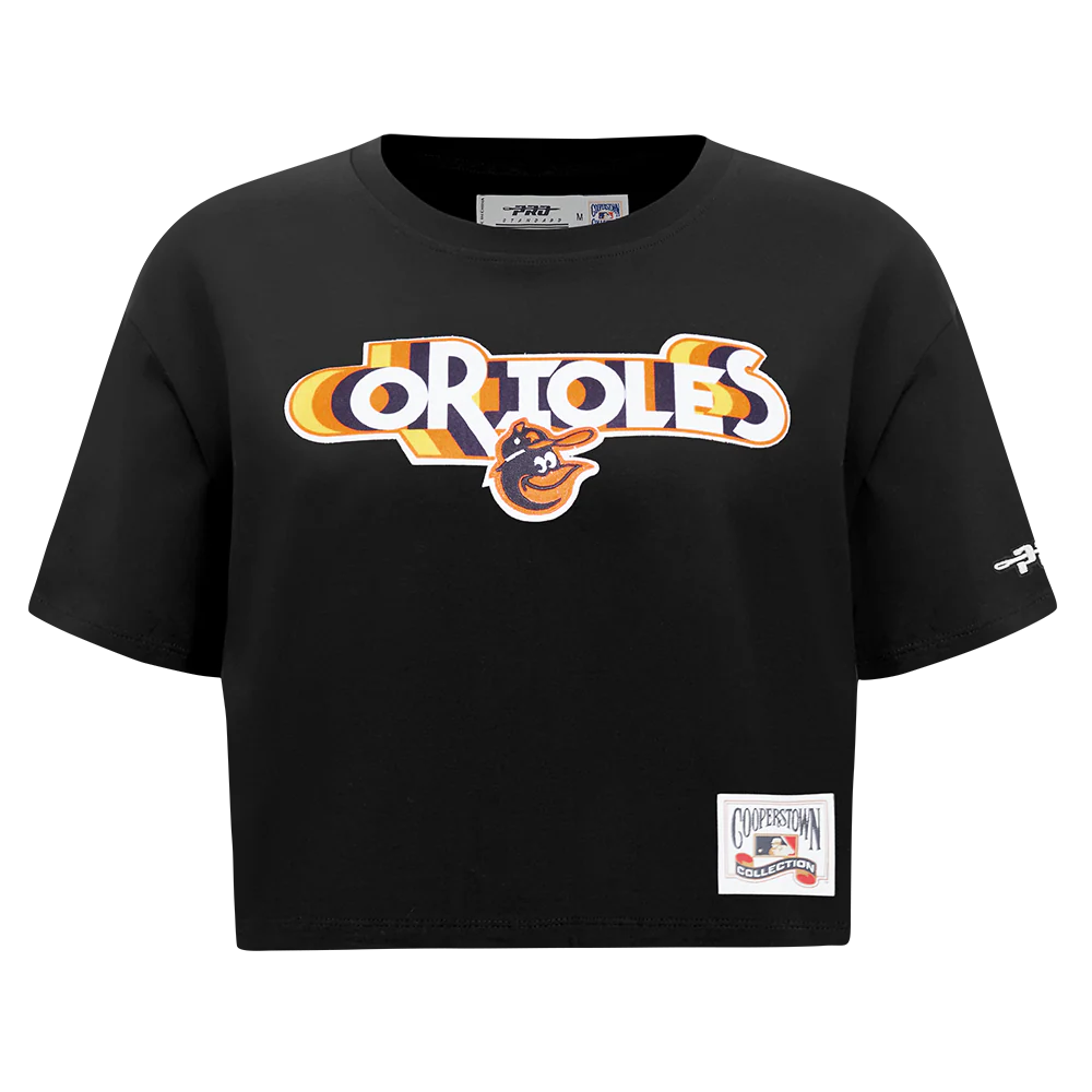 MLB BALTIMORE ORIOLES RETRO ELEVATION WOMEN'S SINGLE JERSEY BOXY TOP (BLACK)