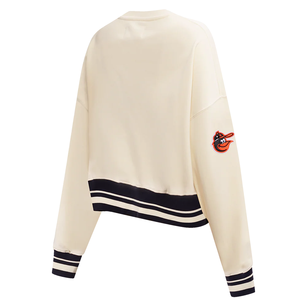 MLB BALTIMORE ORIOLES RETRO CLASSIC WOMEN'S RIB CREWNECK (EGGSHELL/ BLACK) - Image 4