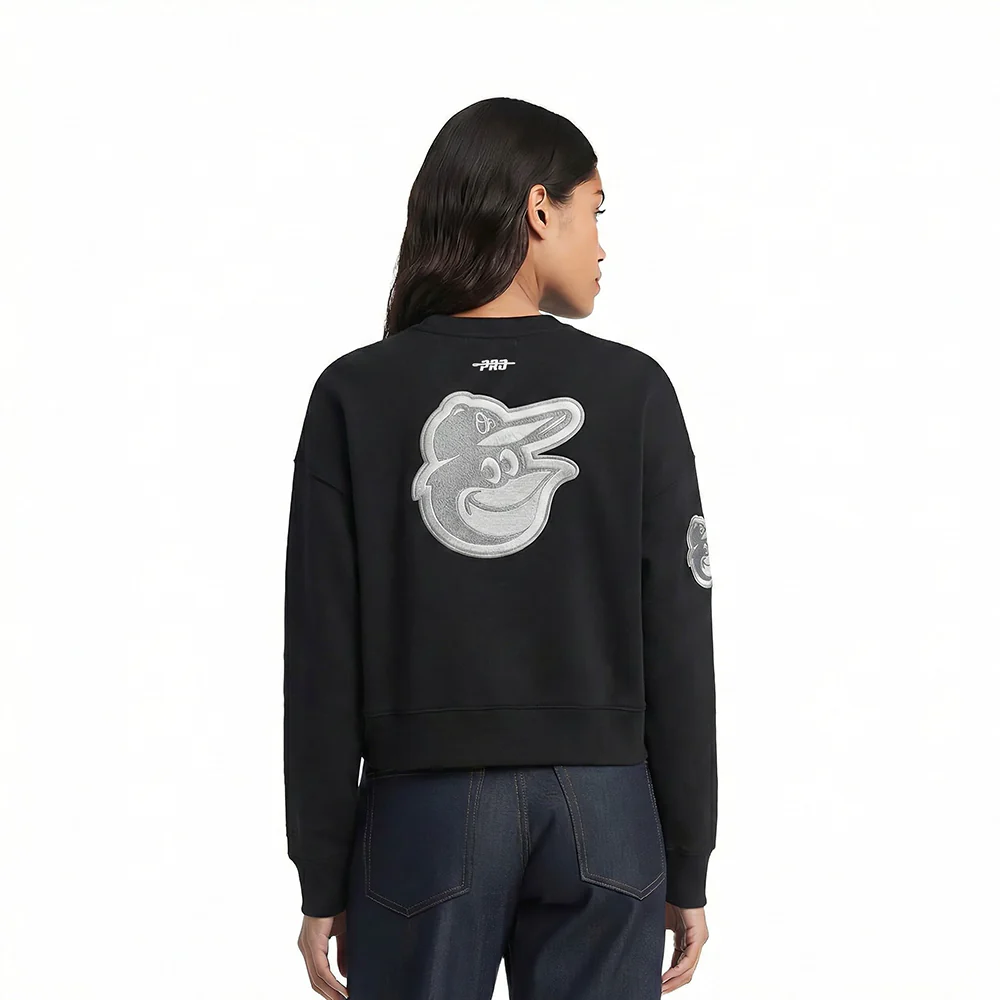 MLB BALTIMORE ORIOLES REVERSE FRENCH TERRY WOMEN'S FLEECE CREWNECK (BLACK) - Image 2