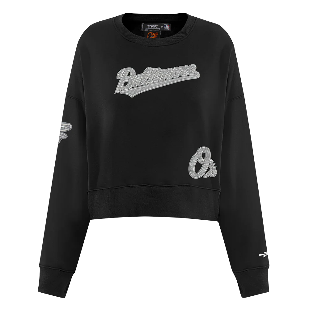 MLB BALTIMORE ORIOLES REVERSE FRENCH TERRY WOMEN'S FLEECE CREWNECK (BLACK) - Image 3
