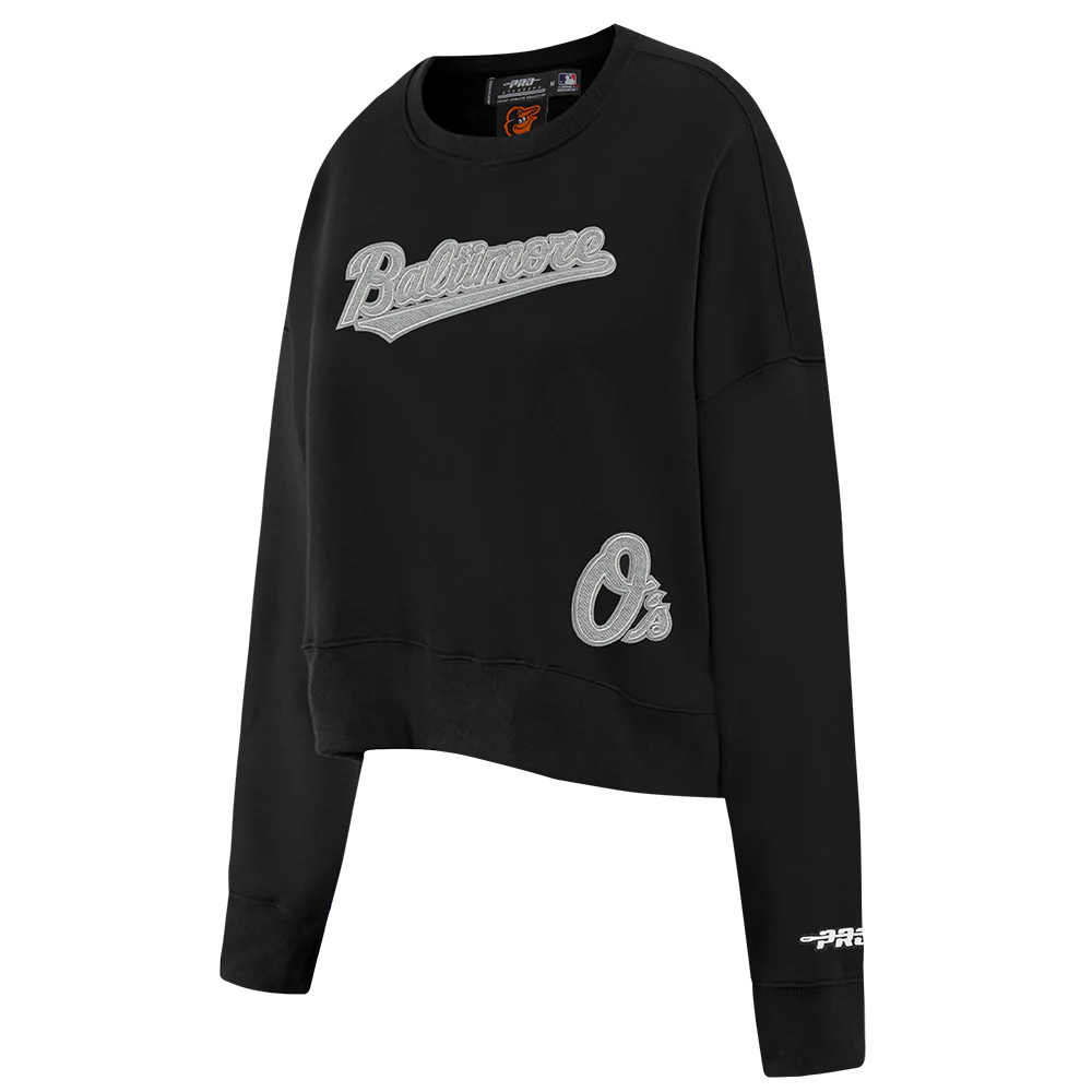 MLB BALTIMORE ORIOLES REVERSE FRENCH TERRY WOMEN'S FLEECE CREWNECK (BLACK) - Image 4