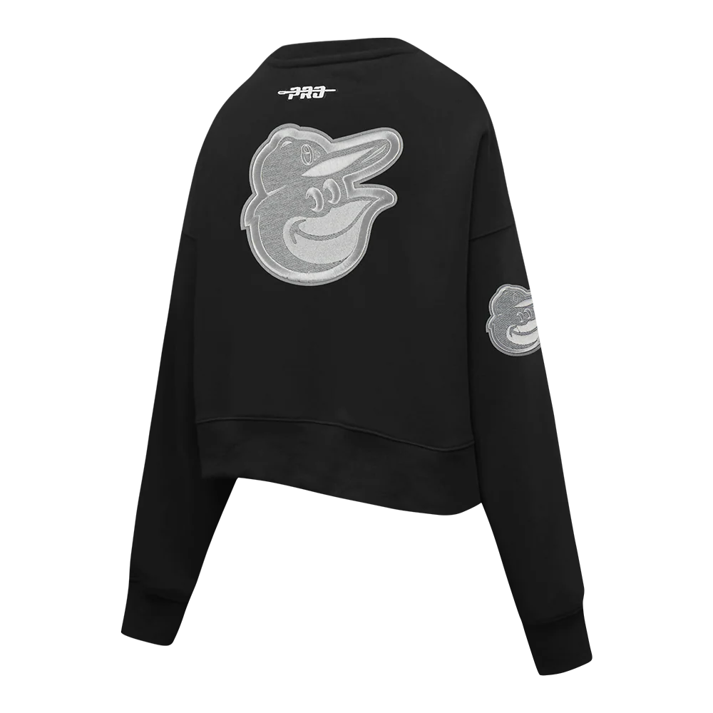 MLB BALTIMORE ORIOLES REVERSE FRENCH TERRY WOMEN'S FLEECE CREWNECK (BLACK) - Image 8