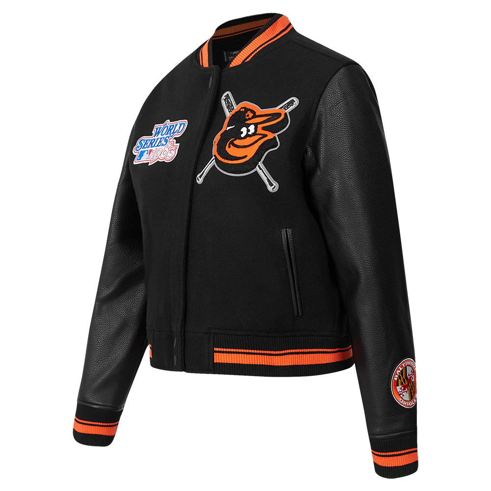 MLB BALTIMORE ORIOLES MASHUP WOMEN'S RIB WOOL VARSITY JACKET (BLACK/ORANGE) - Image 10