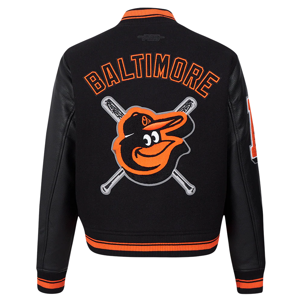 MLB BALTIMORE ORIOLES MASHUP WOMEN'S RIB WOOL VARSITY JACKET (BLACK/ORANGE) - Image 11