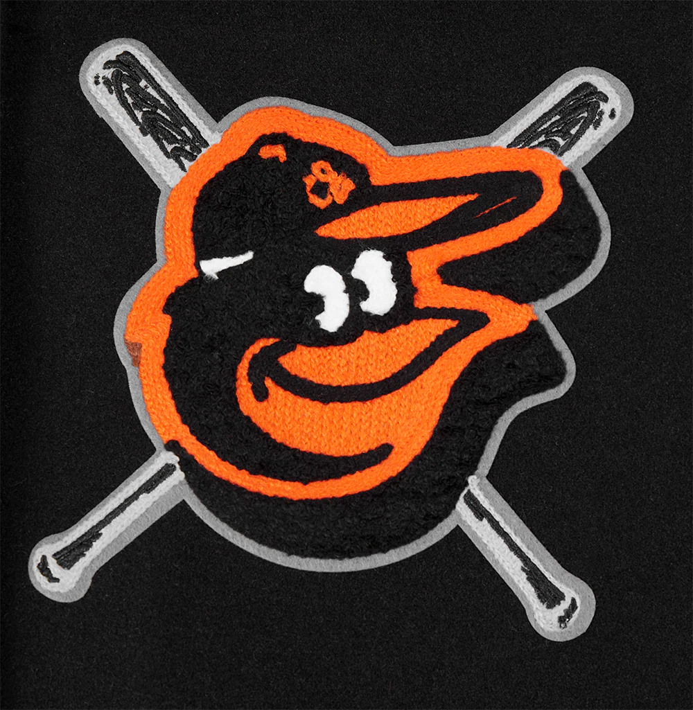 MLB BALTIMORE ORIOLES MASHUP WOMEN'S RIB WOOL VARSITY JACKET (BLACK/ORANGE) - Image 6