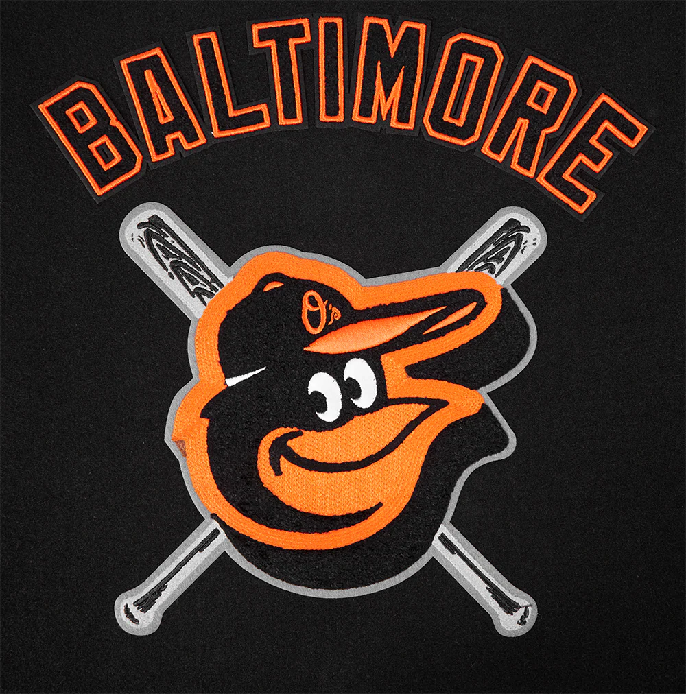 MLB BALTIMORE ORIOLES MASHUP WOMEN'S RIB WOOL VARSITY JACKET (BLACK/ORANGE) - Image 9