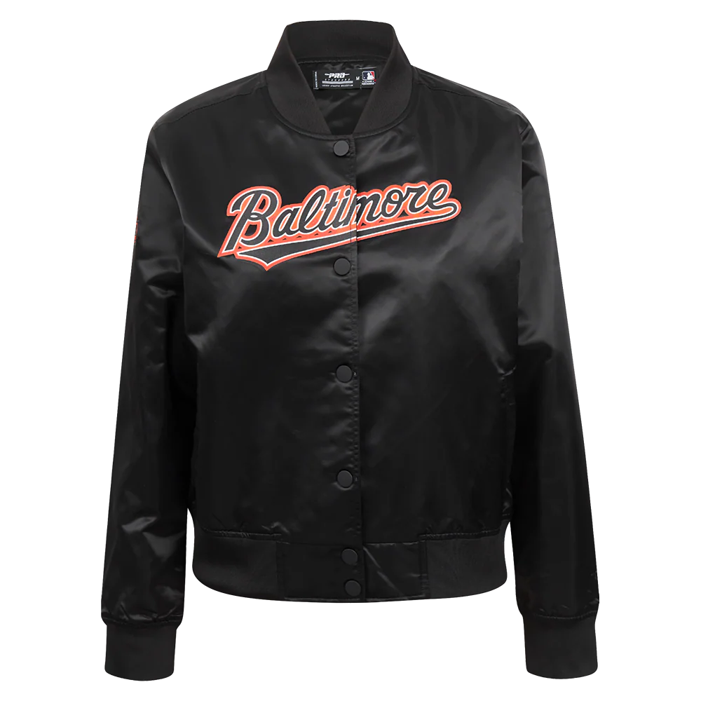 MLB BALTIMORE ORIOLES CLASSIC WOMEN'S SATIN JACKET (BLACK)