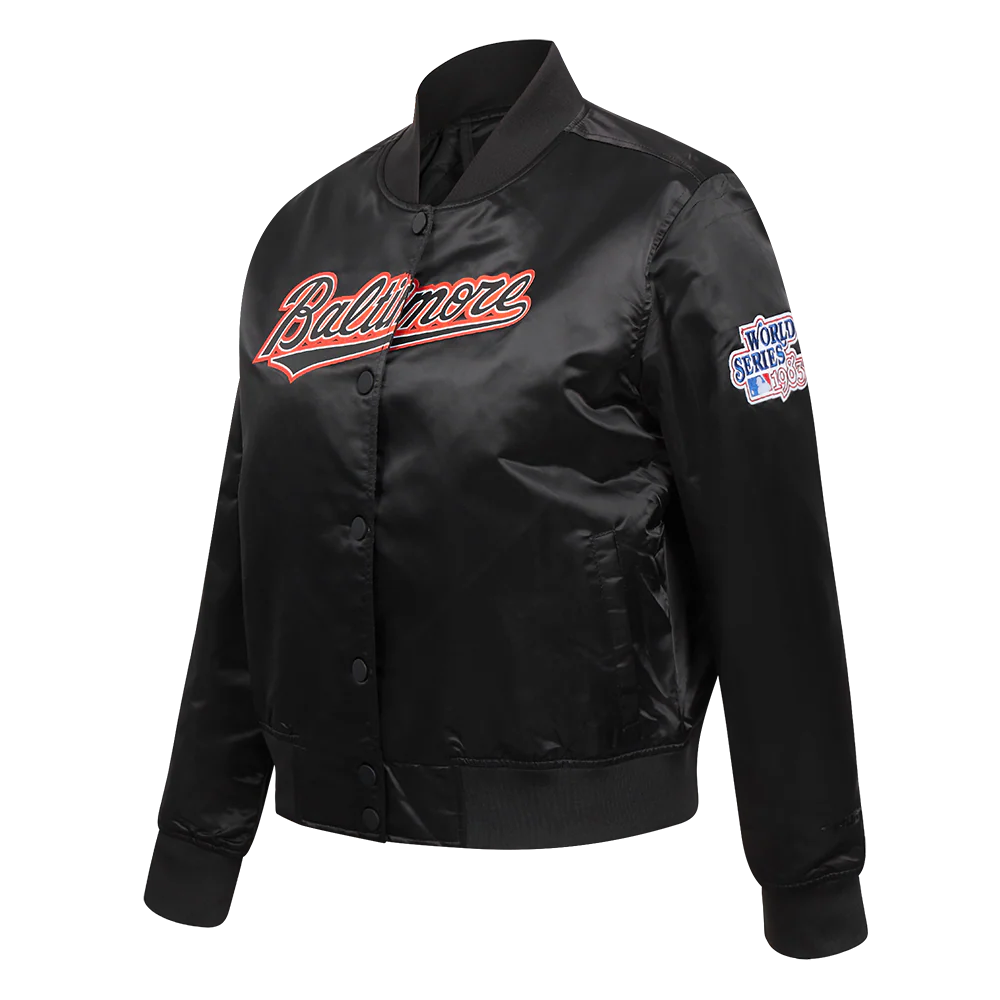 MLB BALTIMORE ORIOLES CLASSIC WOMEN'S SATIN JACKET (BLACK) - Image 2