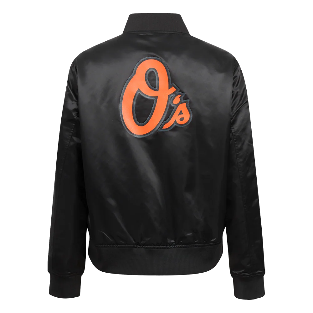 MLB BALTIMORE ORIOLES CLASSIC WOMEN'S SATIN JACKET (BLACK) - Image 3