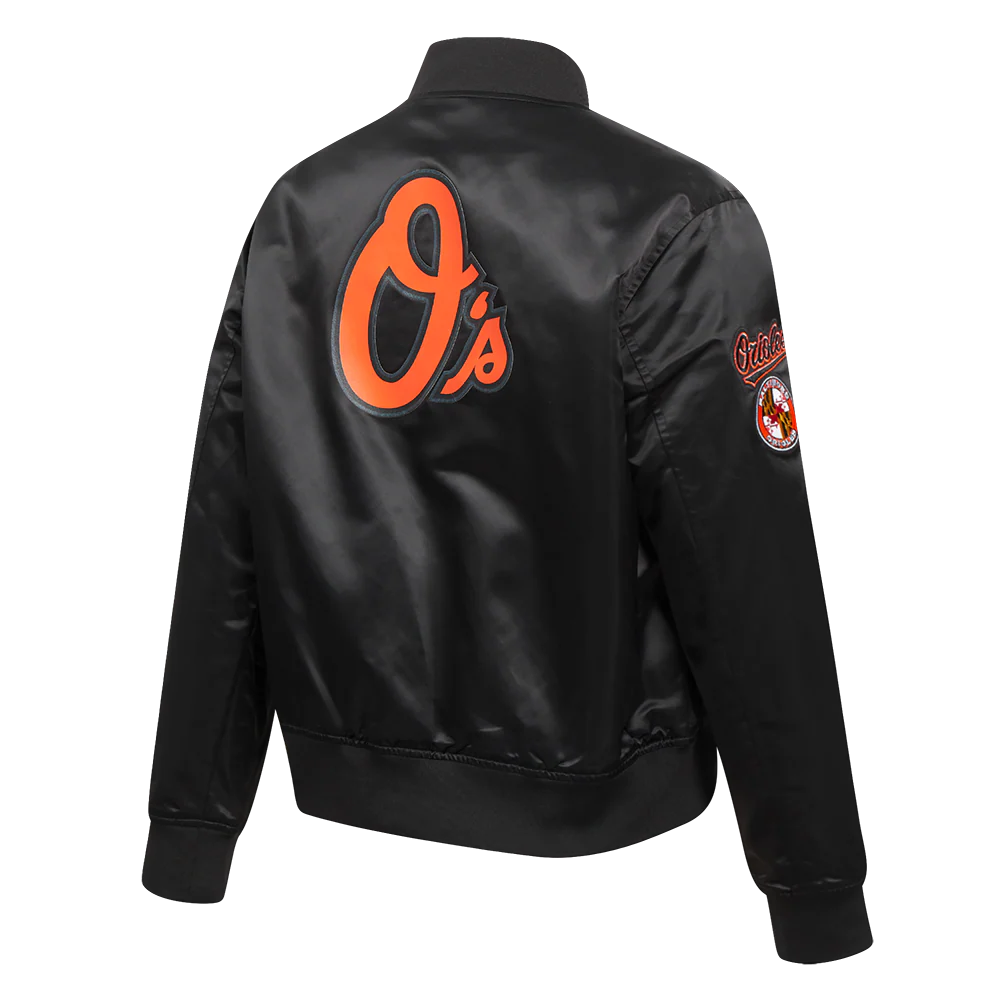 MLB BALTIMORE ORIOLES CLASSIC WOMEN'S SATIN JACKET (BLACK) - Image 4