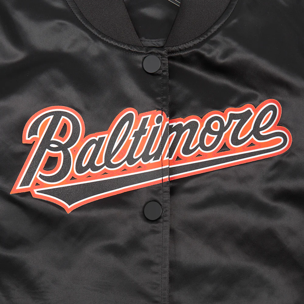 MLB BALTIMORE ORIOLES CLASSIC WOMEN'S SATIN JACKET (BLACK) - Image 5