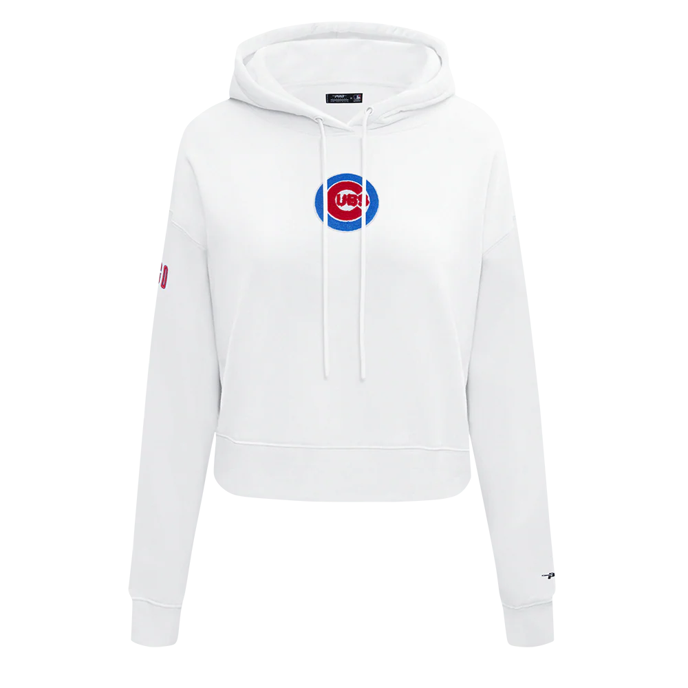 MLB CHICAGO CUBS CLASSIC WOMEN'S CROPPED PULLOVER HOODIE (WHITE)