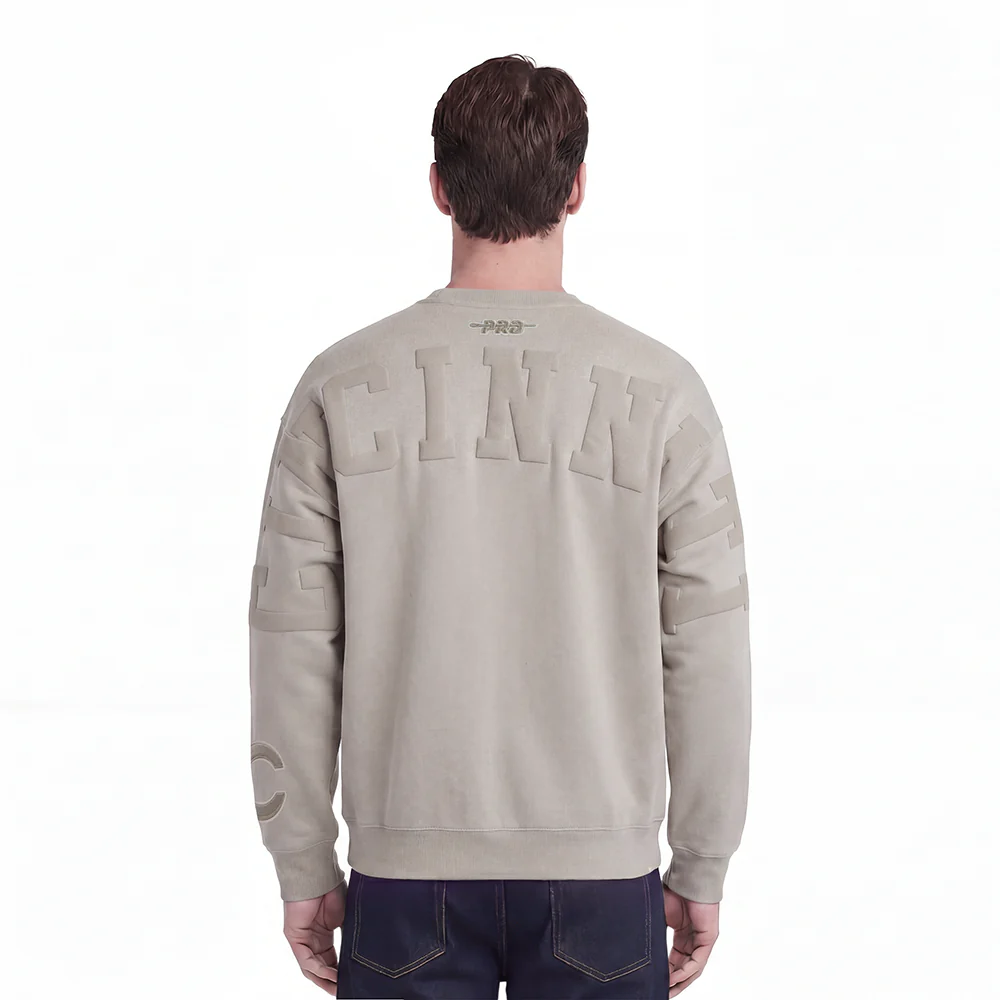 MLB CINCINNATI REDS WINGSPAN MEN'S DROP SHOULDER FLEECE CREWNECK (TAUPE)