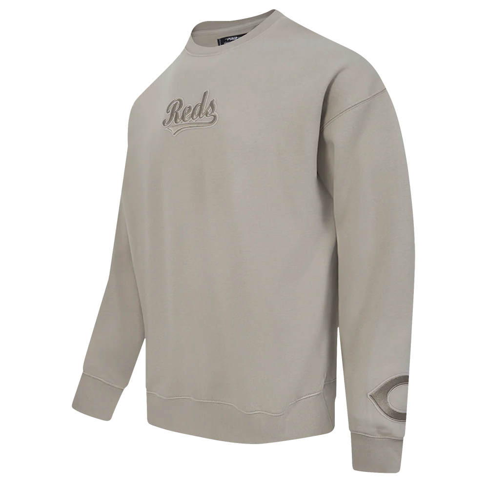 MLB CINCINNATI REDS WINGSPAN MEN'S DROP SHOULDER FLEECE CREWNECK (TAUPE) - Image 4