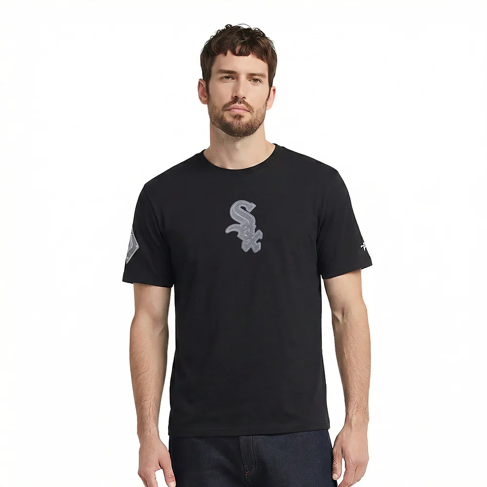 MLB CHICAGO WHITE SOX REVERSE FRENCH TERRY MEN'S COTTON JERSEY DROP SHOULDER TEE (BLACK)
