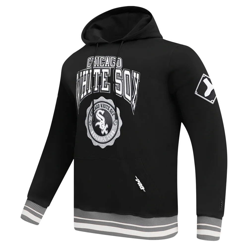 MLB CHICAGO WHITE SOX CREST EMBLEM MEN'S RIB PULLOVER HOODIE (BLACK/GRAY) - Image 2