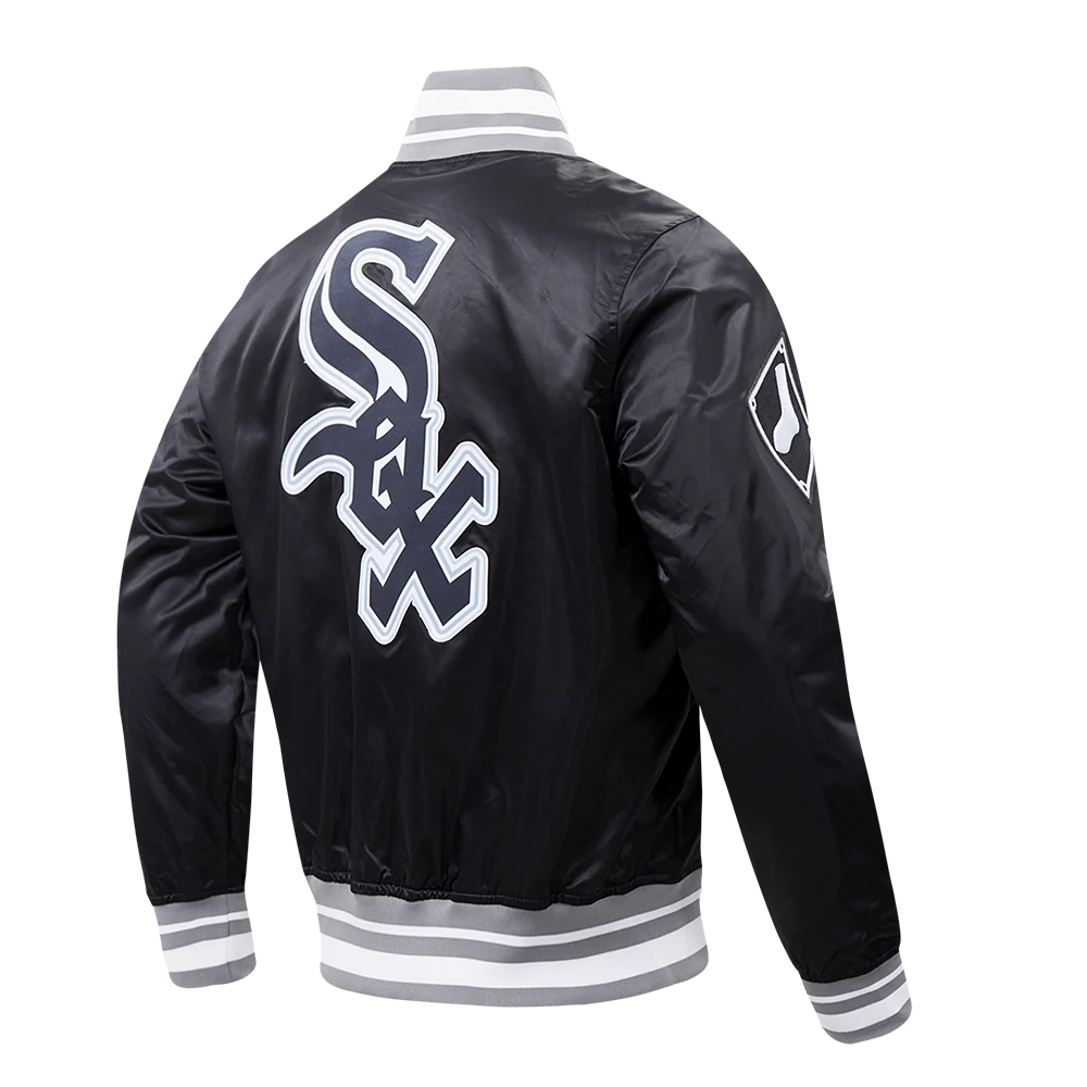 MLB CHICAGO WHITE SOX SCRIPT TAIL MEN'S SATIN JACKET (BLACK/GRAY) - Image 4
